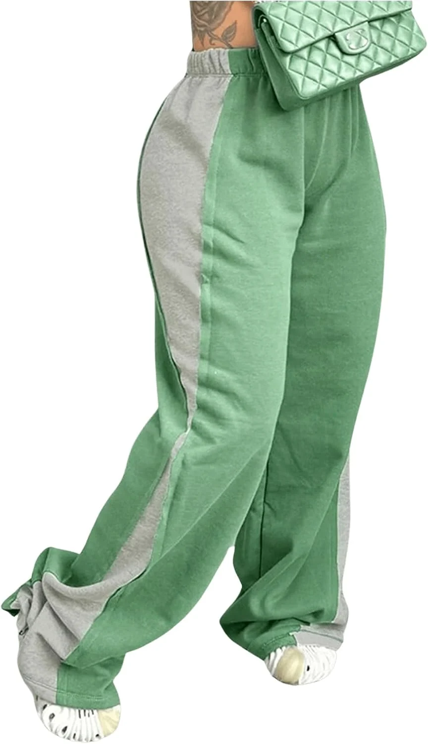 GORGLITTER شلوار زنانه رنگی با کمر کشی بلند، پاچه گشاد، مدل اسپرت، سبز M GORGLITTER شلوار زنانه رنگی با کمر کشی بلند، پاچه گشاد، مدل اسپرت، سبز M