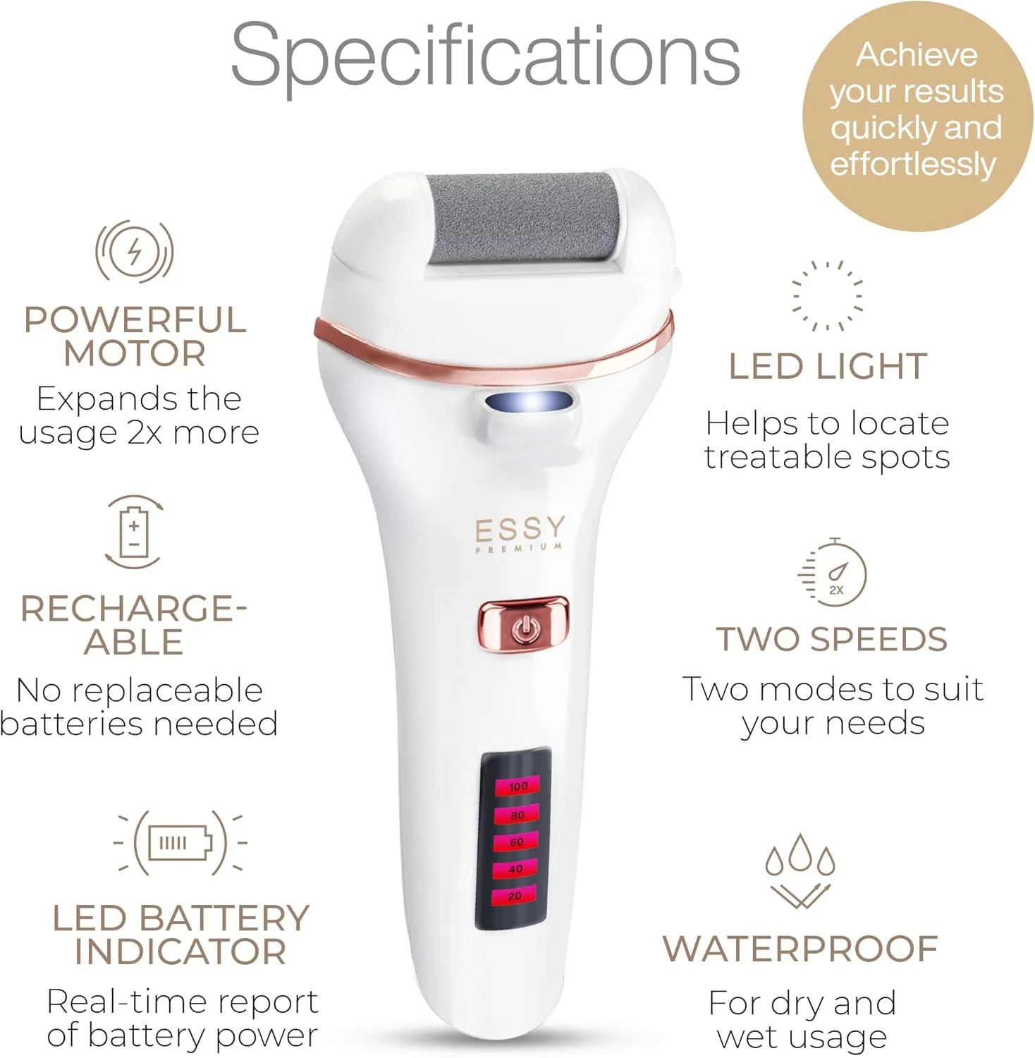 سوهان برقی پا Essy، پدیکور پا، از بین برنده پوست سخت، اسکرابر پا، از بین برنده پوست خشک و مرده، لایه بردار پینه، اسکرابر پا قابل شارژ با 5 غلتک تعویضی، مراقبت از پا، از بین برنده پوست