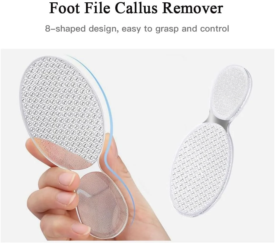 سوهان پا شیشه ای دو طرفه، از بین برنده پینه، برای لایه برداری پوست مرده، ابزار حرفه ای پدیکور، برای داشتن پاهایی صاف، اسکرابر پاشنه پا، برای پاشنه های ترک خورده، تمیز کردن آسان، مناسب برای مسافرت