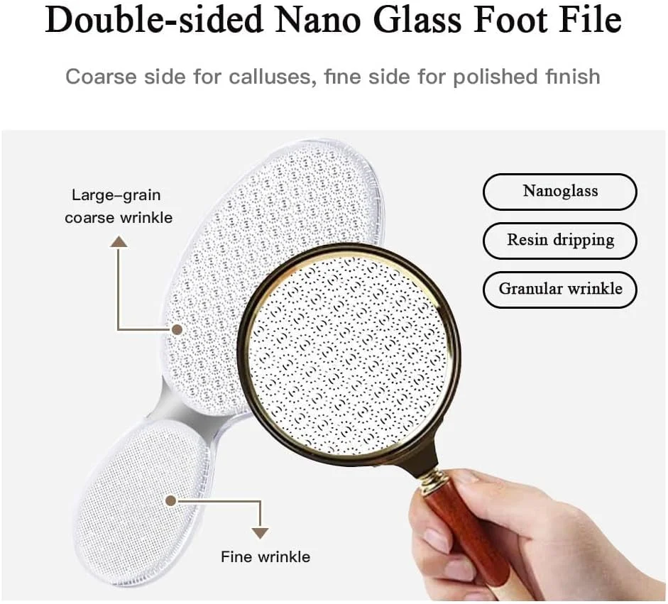 سوهان پا شیشه ای دو طرفه، از بین برنده پینه، برای لایه برداری پوست مرده، ابزار حرفه ای پدیکور، برای داشتن پاهایی صاف، اسکرابر پاشنه پا، برای پاشنه های ترک خورده، تمیز کردن آسان، مناسب برای مسافرت