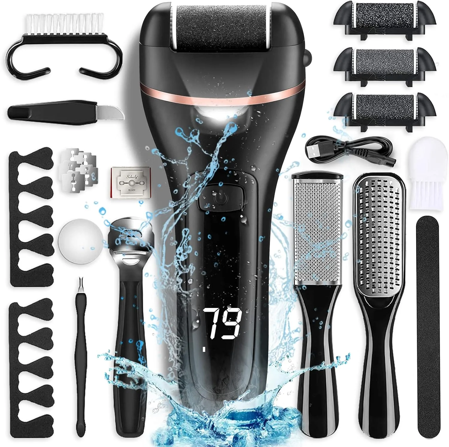 سوهان برقی پا، کیت پدیکور الکترونیکی قابل حمل و شارژی، سوهان ضد آب پا، ابزار حرفه ای پدیکور، مراقبت از پا برای پوست های مرده، هدیه ای ایده آل، 3 غلتک سوهان برقی پا، کیت پدیکور الکترونیکی قابل حمل و شارژی، سوهان ضد آب پا، ابزار حرفه ای پدیکور، مراقبت از پا برای پوست های مرده، هدیه ای ایده آل، 3 غلتک