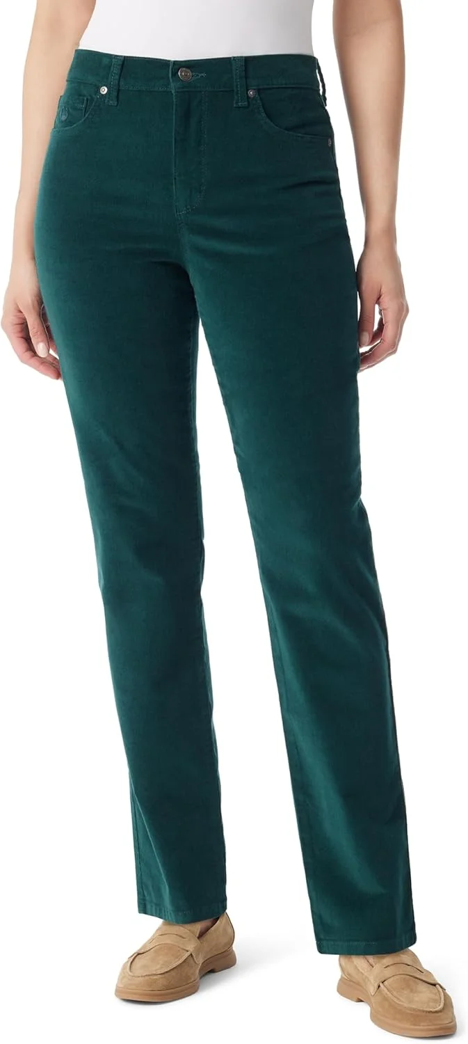 شلوار زنانه مخملی کبریتی راسته فاق بلند Amanda Gloria Vanderbilt، رنگ Ponderosa Spruce، سایز 16