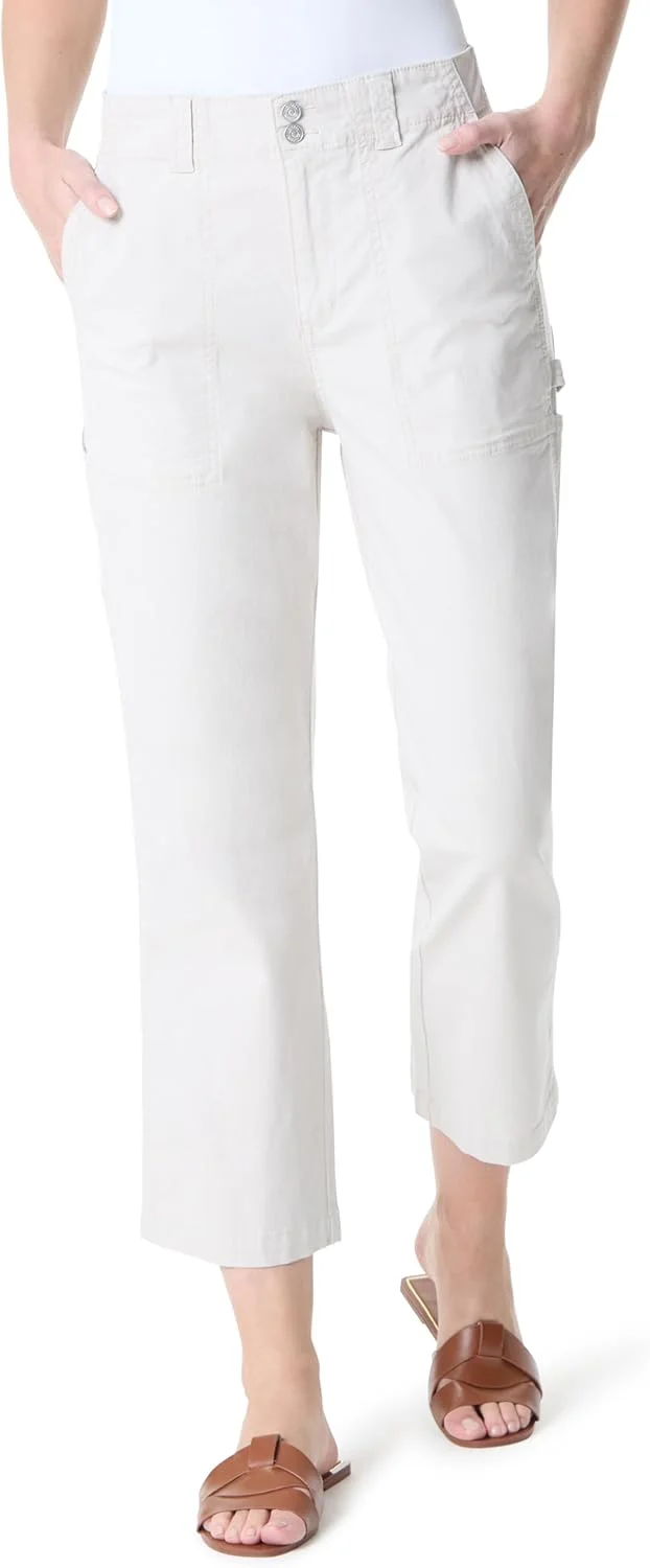 شلوار کارپنتر زنانه کراپ گلوریا وندربیلت با 6 جیب، سایز استاندارد، رنگ استون وود، سایز 16