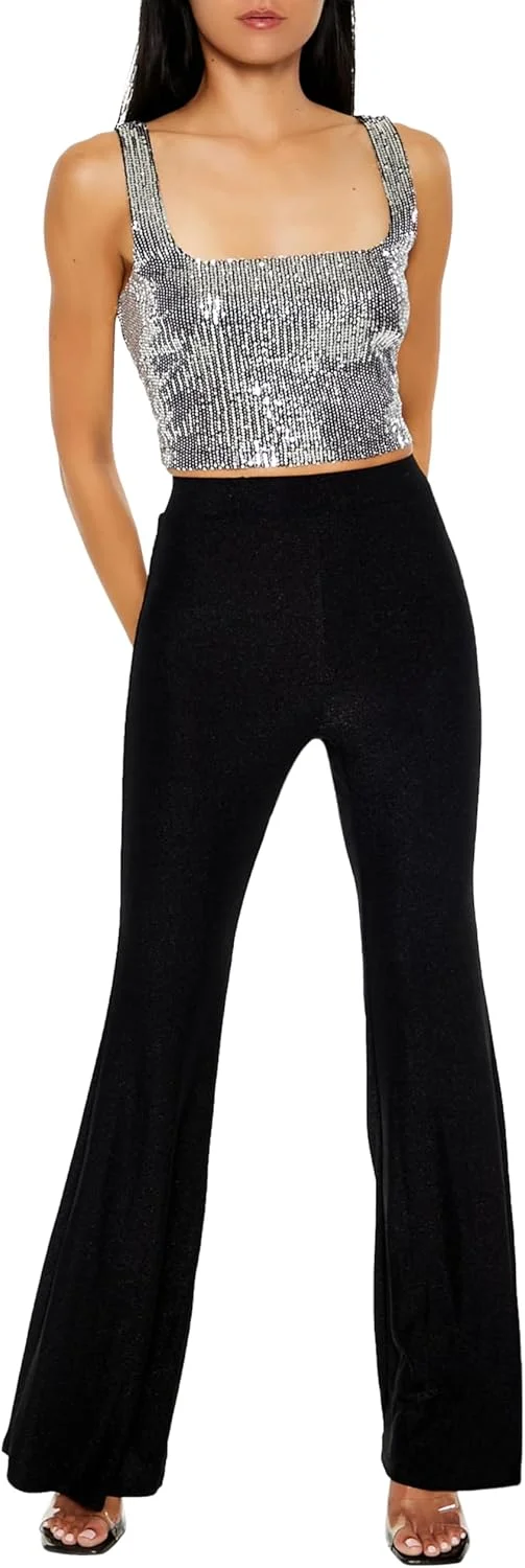 شلوار براق زنانه دمپا گشاد فاق بلند Forever 21