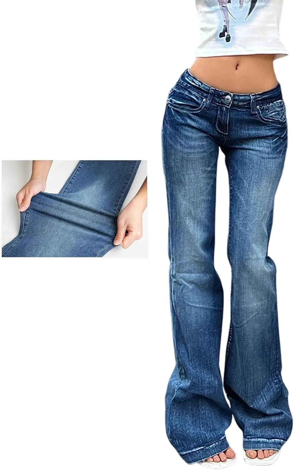 شلوار جین دمپا گشاد زنانه EMMIOL، مدل Y2K دهه 90، بوت کات، فاق کوتاه، شلوار جین قدیمی، دمپا گشاد، جین محو شده، سایز S