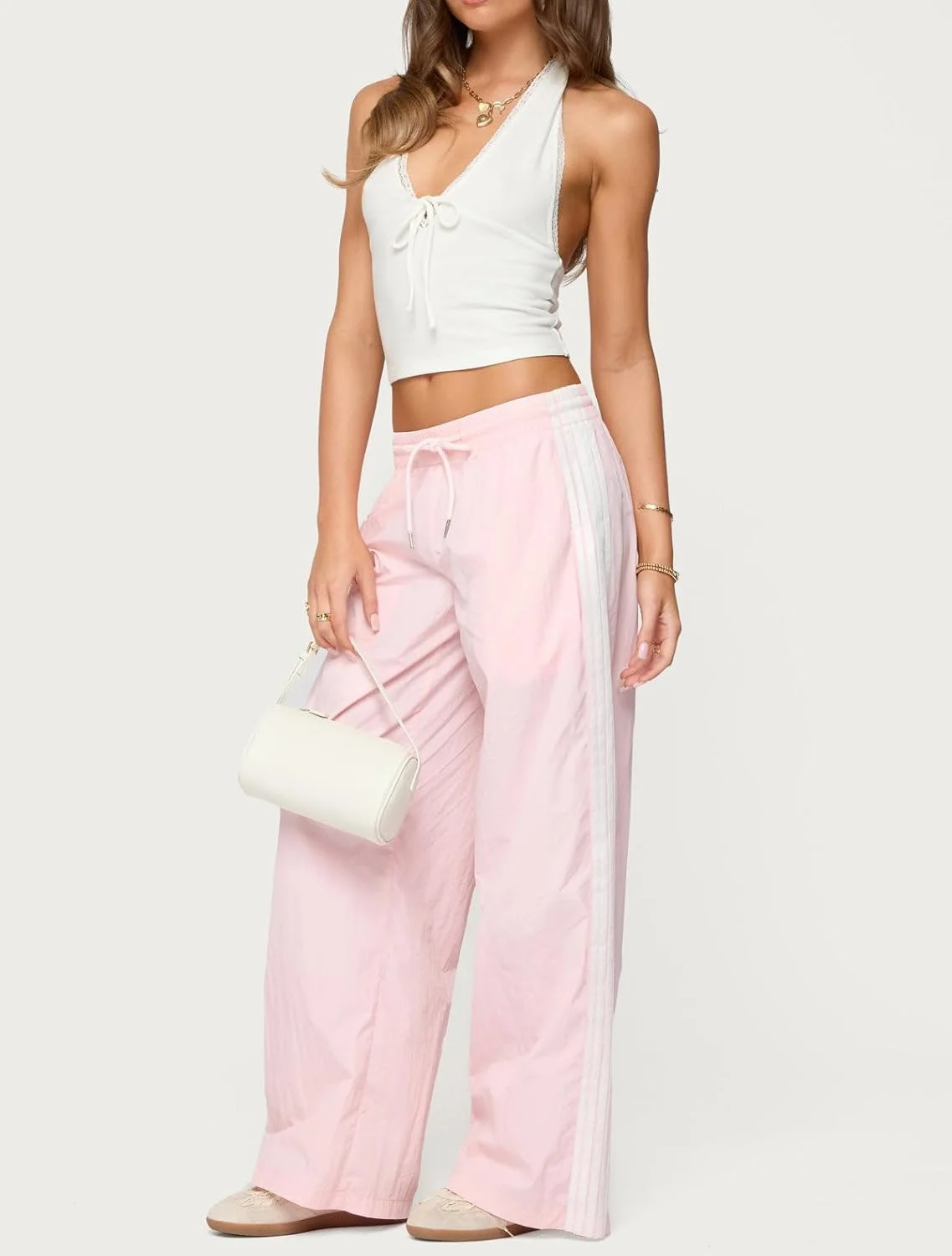 شلوار ترَک زنانه وای تو کی گشاد، کمر کشی، دارای خطوط کناری، شلوار بگ گشاد، شلوار جاگر ترندی با فاق بلند