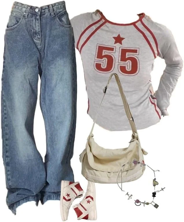 شلوار جین زنانه EMMIOL مدل 2025، پاچه گشاد، زاپ دار، کمر متوسط، شلوار جین ویمتیج Y2K