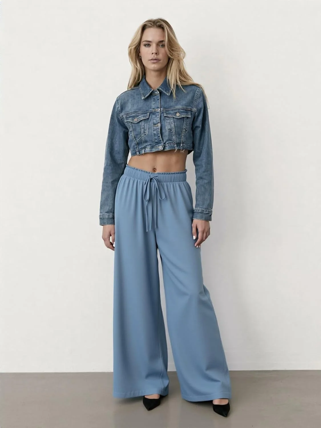 شلوار زنانه گشاد، شلوار پالازو روان با کمر کشی، شلوار ساحلی سبک و آزاد