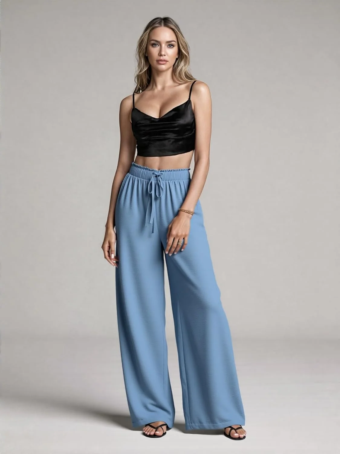 شلوار زنانه گشاد، شلوار پالازو روان با کمر کشی، شلوار ساحلی سبک و آزاد