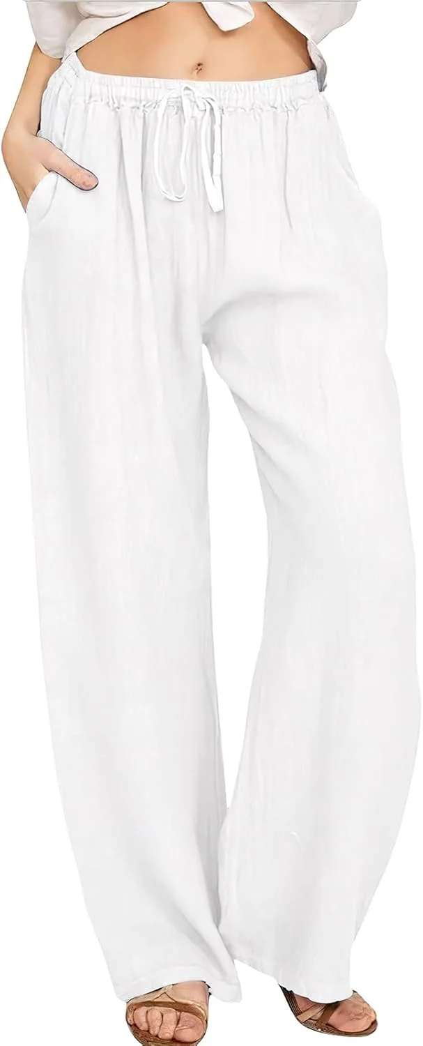 شلوار زنانه لینن نخی ایباسی، کمر کشی الاستیک با بند، پاچه گشاد، مناسب استراحت، پالازو، شلوار یوگا شلوار زنانه لینن نخی ایباسی، کمر کشی الاستیک با بند، پاچه گشاد، مناسب استراحت، پالازو، شلوار یوگا