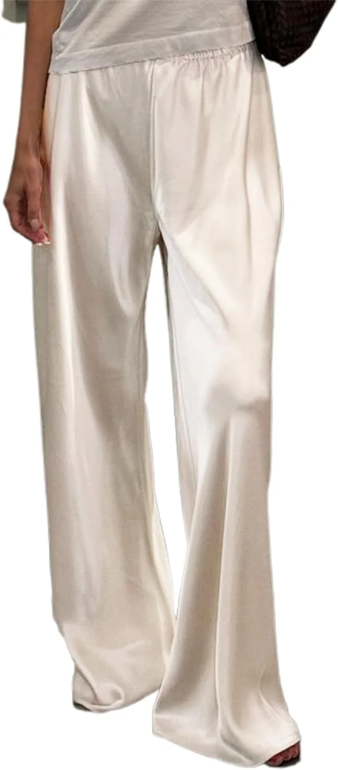 شلوار ابریشمی زنانه پاچه گشاد، کمر کشی، فاق بلند، رنگ ثابت، شلوار راحتی، شلوار ساتن نرم و راحت شلوار ابریشمی زنانه پاچه گشاد، کمر کشی، فاق بلند، رنگ ثابت، شلوار راحتی، شلوار ساتن نرم و راحت