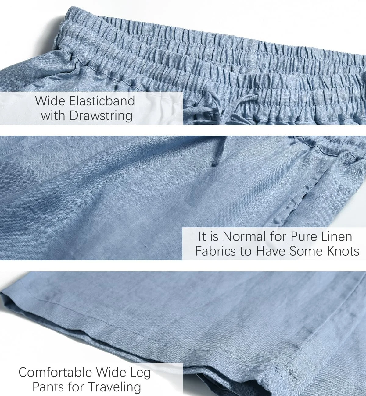 ECUPPER شلوار کتان زنانه، مدل جذب، کتان گشاد، قد کاپری، سایز بزرگ، کمر کشی با بند، آبی روشن، سایز 18 پلاس