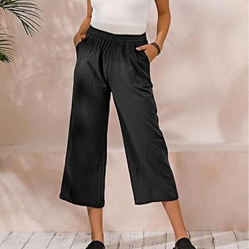 شلوار کتان زنانه شیک، رنگ ثابت - شلوار راحت و شیک با قد 9/10