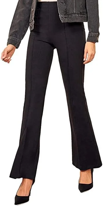 شلوار زنانه دمپا گشاد فشن Dream Beauty، شلوار بوت کات کشی کمر بلند، پاچه های موازی کشسان مناسب برای استفاده روزمره و محیط کار