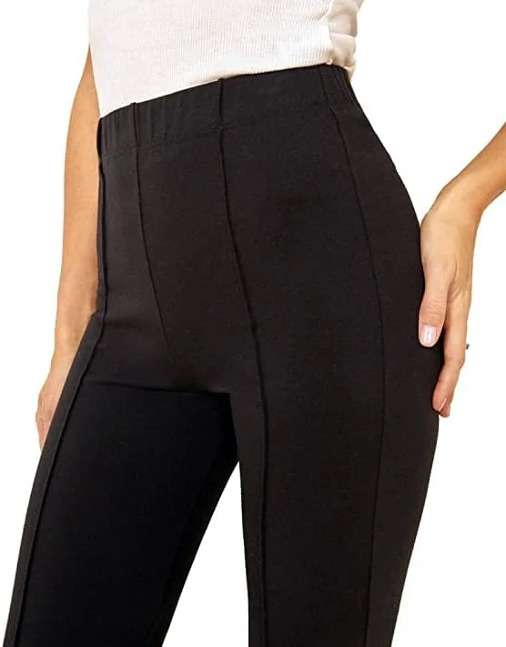 شلوار زنانه دمپا گشاد فشن Dream Beauty، شلوار بوت کات کشی کمر بلند، پاچه های موازی کشسان مناسب برای استفاده روزمره و محیط کار