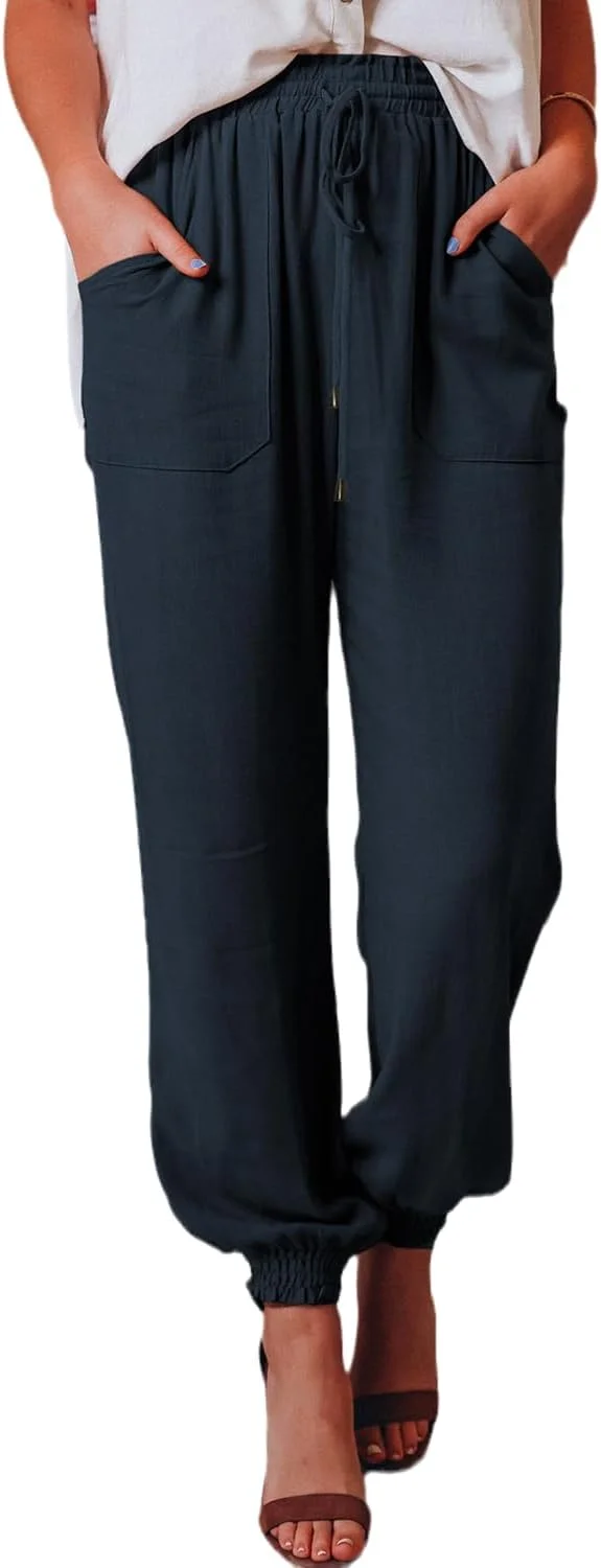 شلوار زنانه گشاد و بلند با کمر کشی و بند دار، مناسب استفاده روزمره، کار، یوگا، ورزش، فعالیت های بیرون از منزل، پیاده روی و جاگر، رنگ ثابت، سبک، کشسان و مناسب استراحت