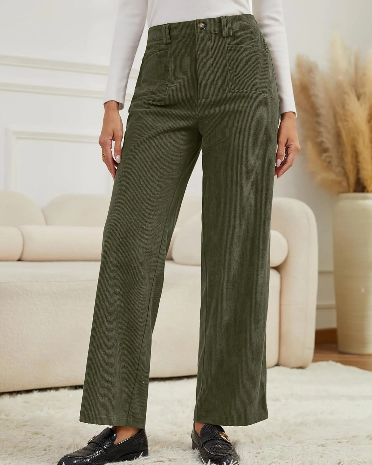 Eddoyee شلوار زنانه کشی کبریتی، پاچه گشاد، راسته، کمر بلند، مناسب پاییز، ترند 2025