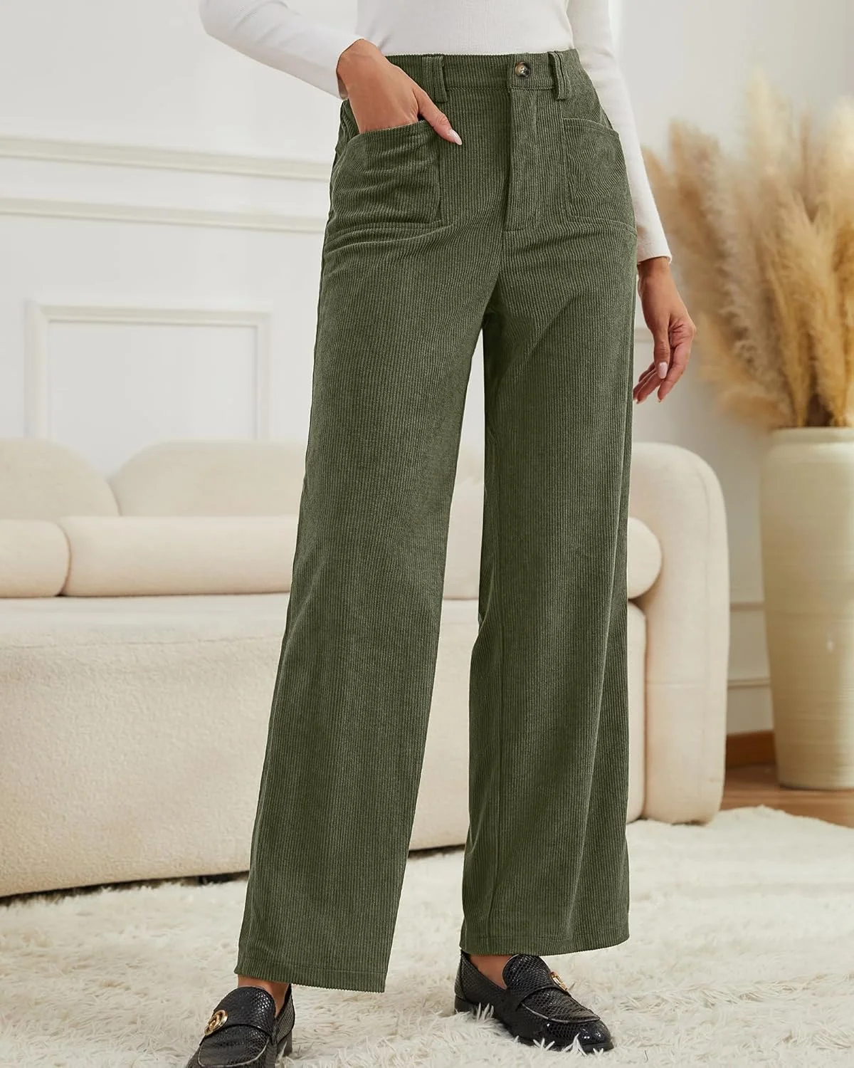 Eddoyee شلوار زنانه کشی کبریتی، پاچه گشاد، راسته، کمر بلند، مناسب پاییز، ترند 2025