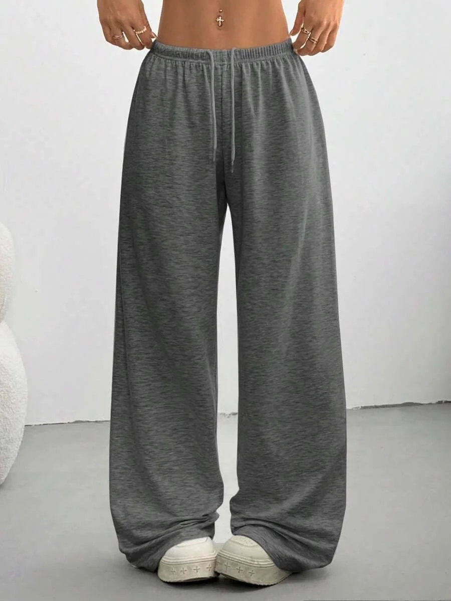 شلوار جاگر زنانه گشاد، کمر بلند، اسپرت، دارای بند و جیب، مناسب تابستان 2025، شلوار راحتی Y2k، خاکستری تیره XS