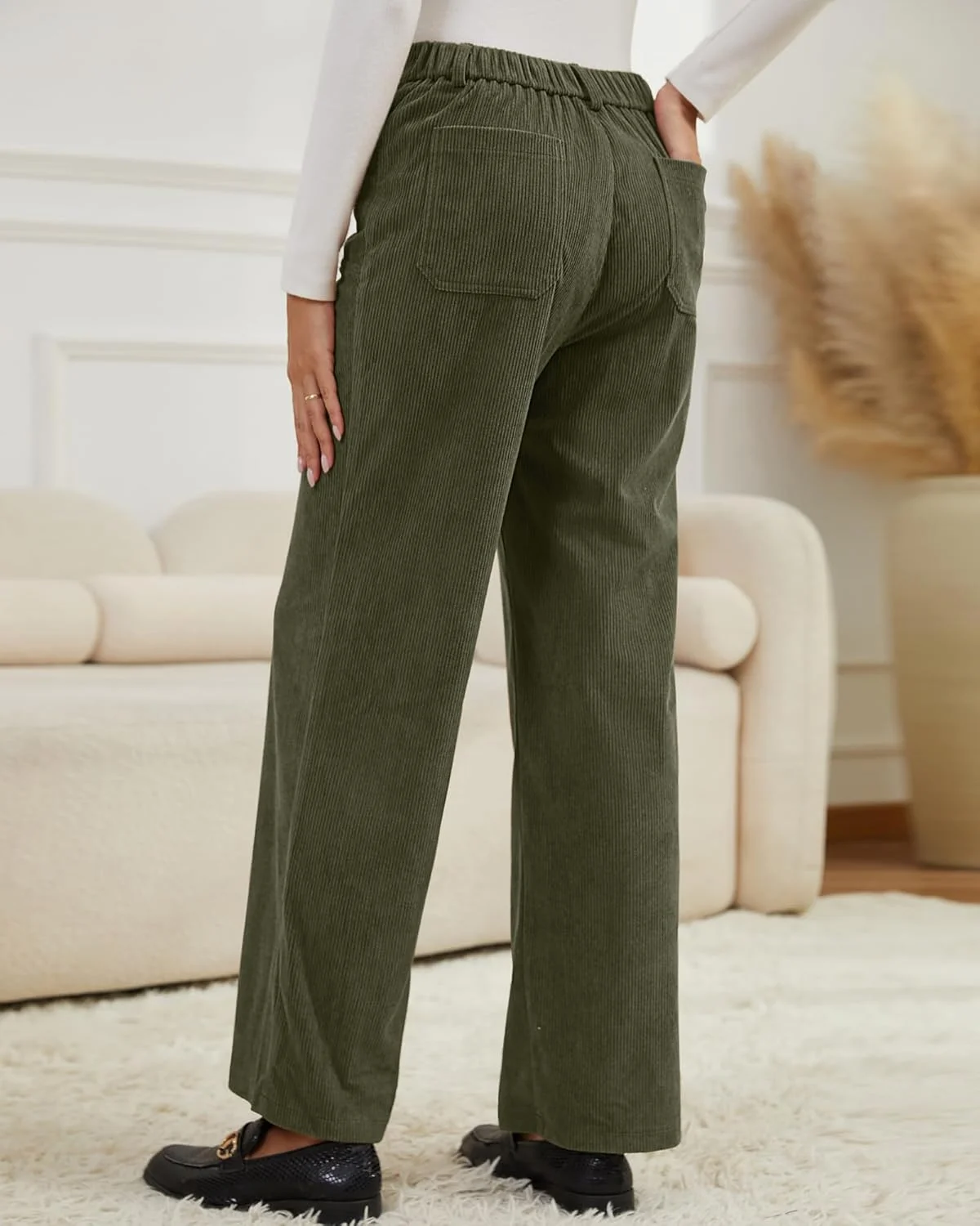 Eddoyee شلوار زنانه کشی کبریتی، پاچه گشاد، راسته، کمر بلند، مناسب پاییز، ترند 2025