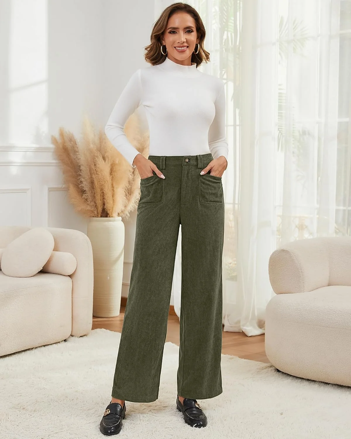 Eddoyee شلوار زنانه کشی کبریتی، پاچه گشاد، راسته، کمر بلند، مناسب پاییز، ترند 2025