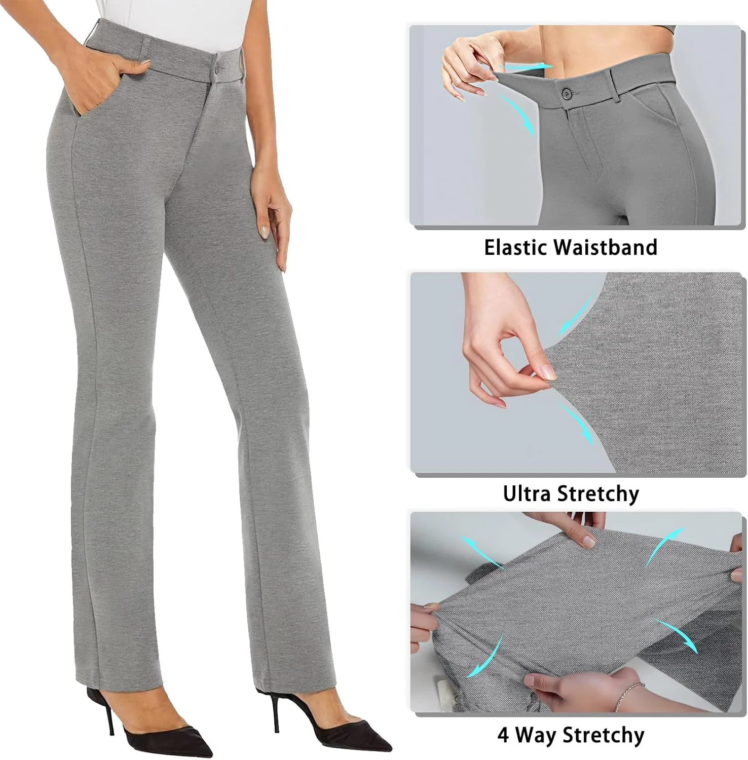 شلوار زنانه آی چوزی، مدل بوت کات، راحت و کشی، خاکستری، سایز 16