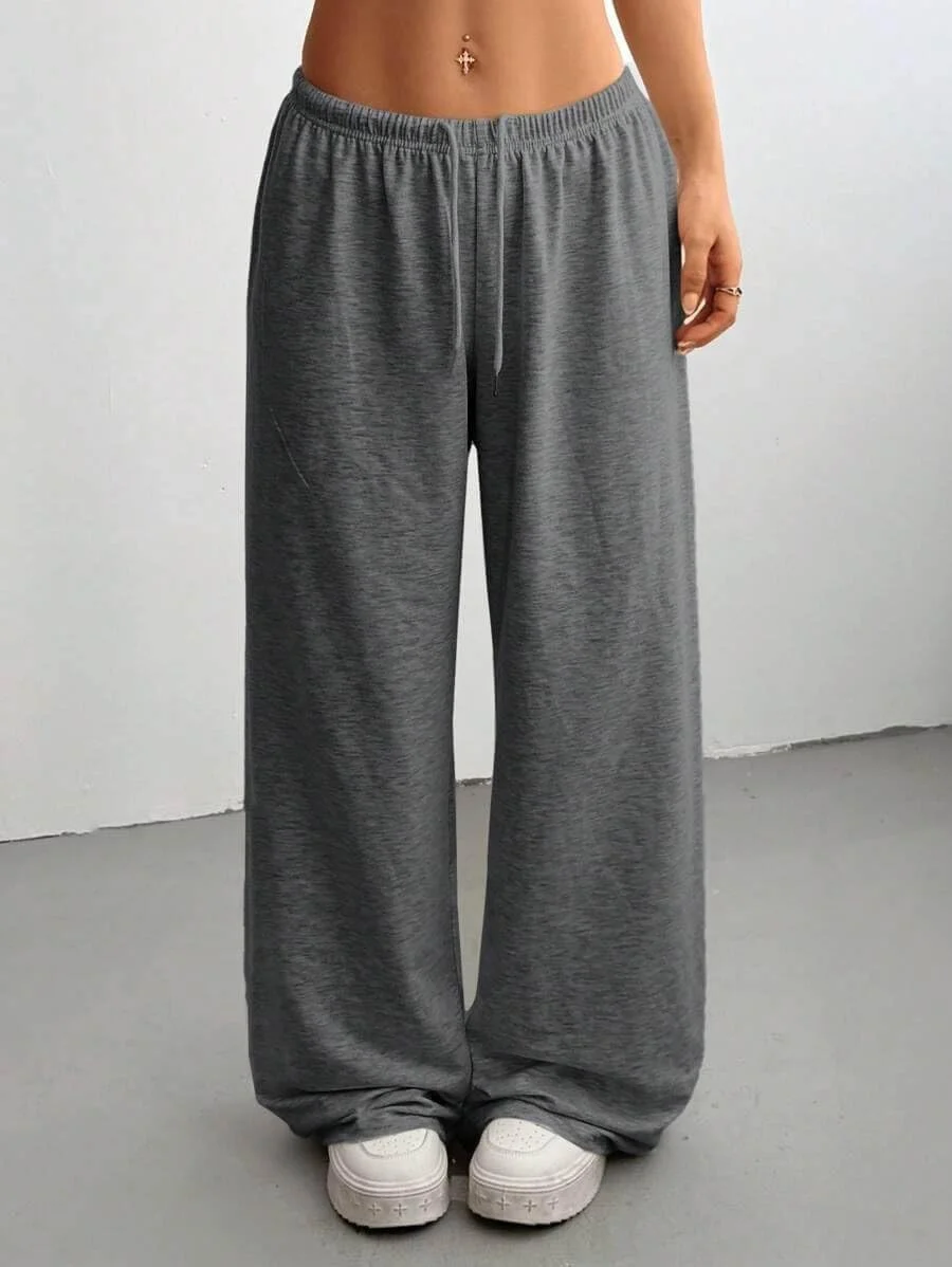 شلوار جاگر زنانه گشاد، کمر بلند، اسپرت، دارای بند و جیب، مناسب تابستان 2025، شلوار راحتی Y2k، خاکستری تیره XS