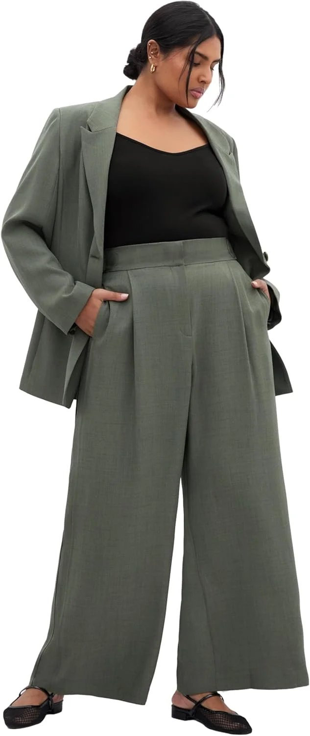 شلوار زنانه سایز بزرگ سیتی شیک - مدل آلانا، زیتونی، سایز 14 پلاس