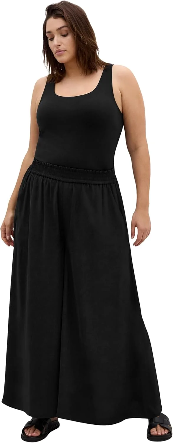 شلوار زنانه سیتی شیک مدل Eliah پاچه گشاد، مشکی، سایز 14 پلاس