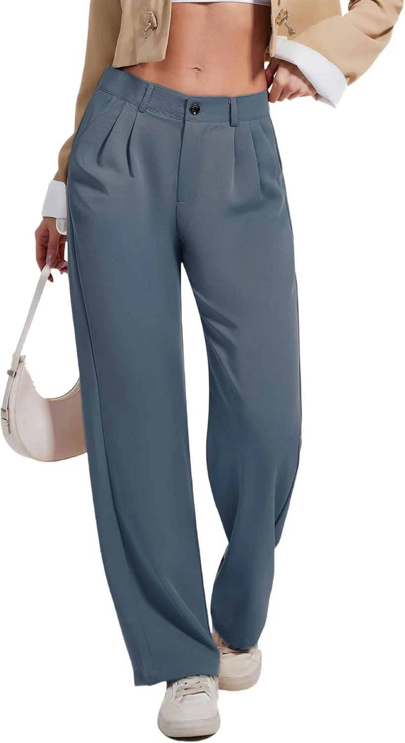 شلوار زنانه رسمی دوبل پلاس، کمر بلند، مناسب محیط کار، اداری و استایل کژوال، به همراه جیب، طوسی روشن، سایز 14