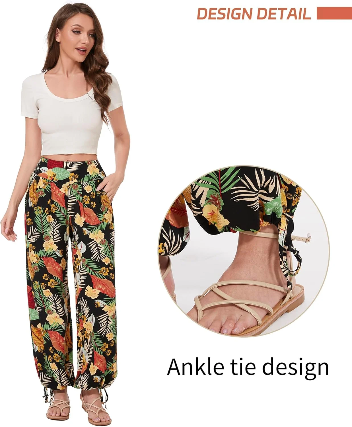 DONGDAOZHU شلوار زنانه کمر کشی، مدل هارم، هیپی، بوهو، گشاد، مناسب استفاده روزمره، پاچه گشاد (سایز L, رنگ B) مشکی