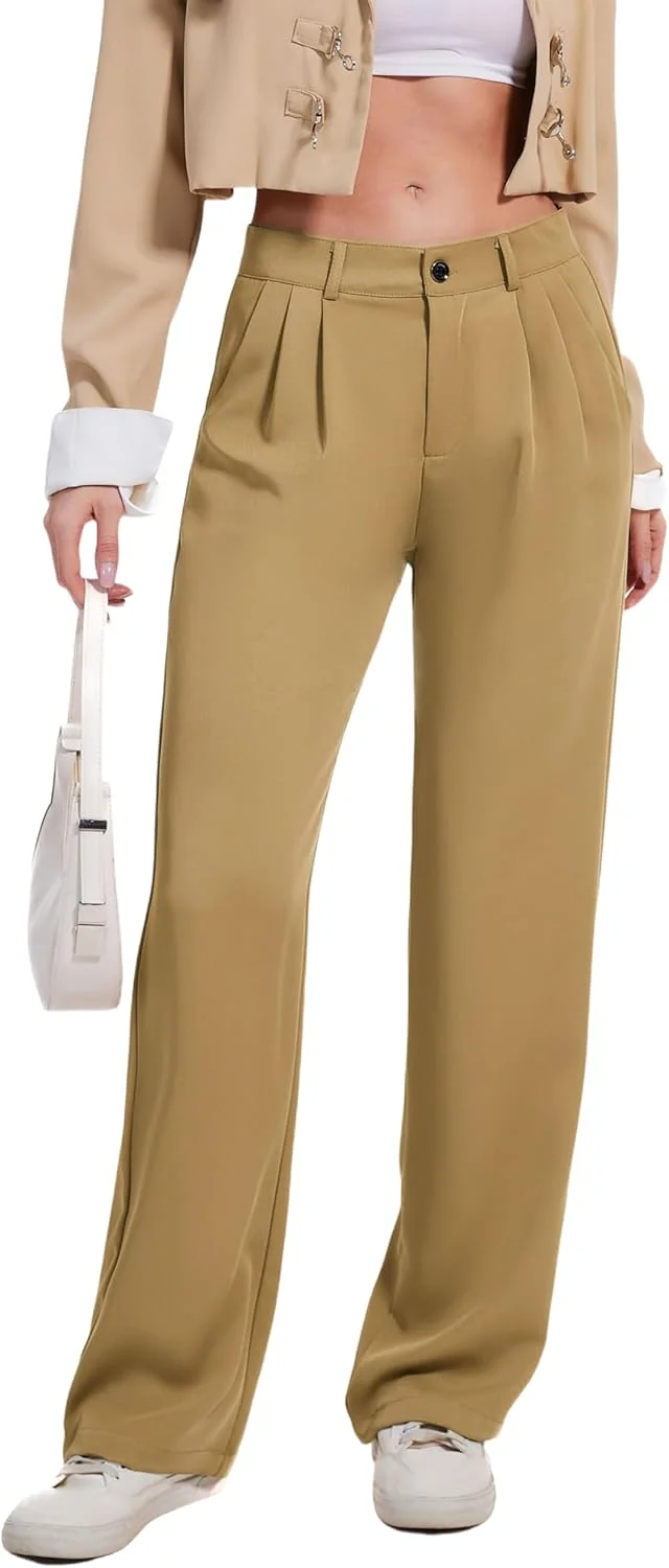 شلوار زنانه دوبل پلاس، کمر بلند، مناسب استایل رسمی و اداری، به همراه جیب، خاکی، سایز 14