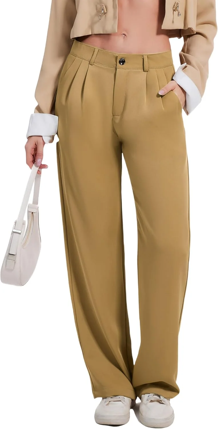 شلوار زنانه دوبل پلاس، کمر بلند، مناسب استایل رسمی و اداری، به همراه جیب، خاکی، سایز 14