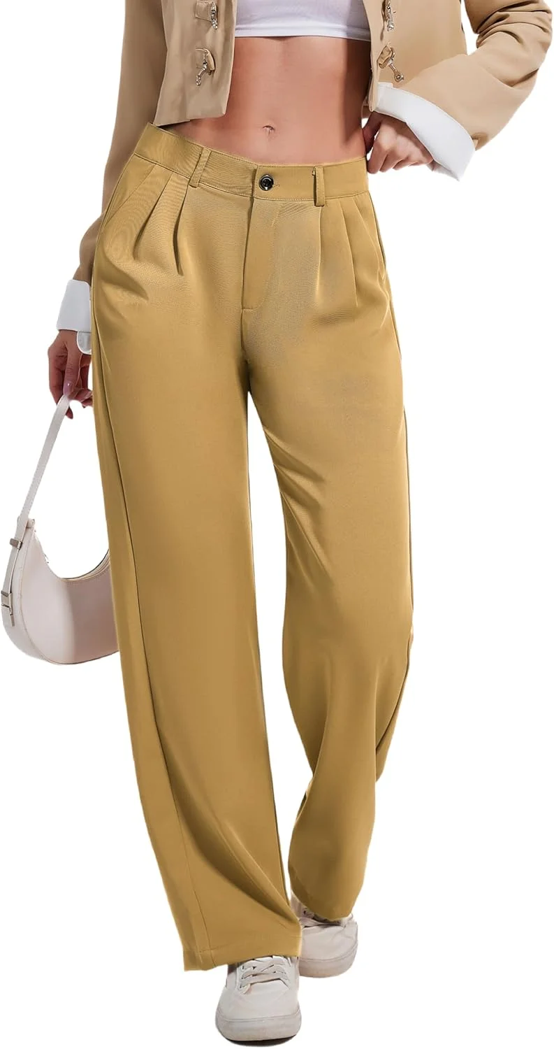 شلوار زنانه دوبل پلاس، کمر بلند، مناسب استایل رسمی و اداری، به همراه جیب، خاکی، سایز 14