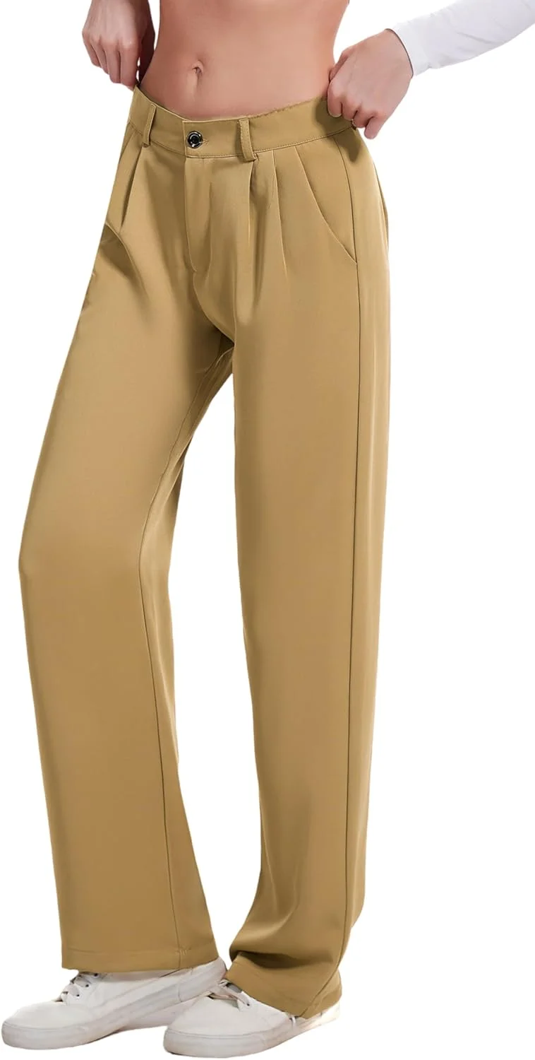 شلوار زنانه دوبل پلاس، کمر بلند، مناسب استایل رسمی و اداری، به همراه جیب، خاکی، سایز 14