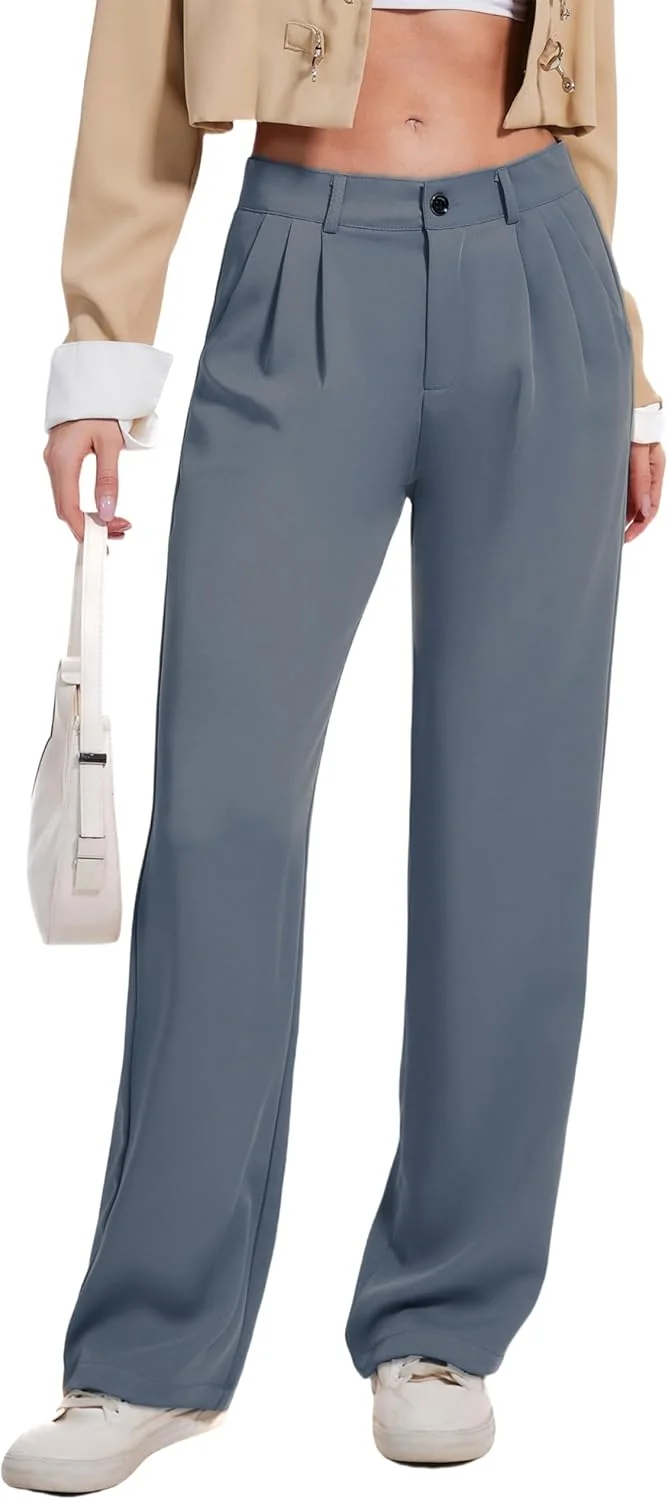 شلوار زنانه کمر بلند دبل پلاس، مناسب استایل رسمی و اداری، شلوار پارچه ای با جیب، طوسی روشن، سایز 14