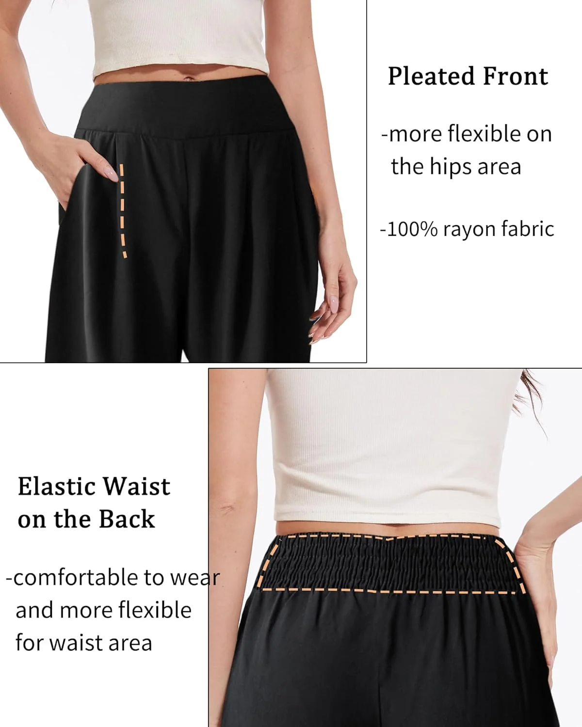 DONGDAOZHU شلوار زنانه کمر کشی، مدل هارم، هیپی، بوهو، گشاد، پاچه پهن، مشکی (سایز L, B)