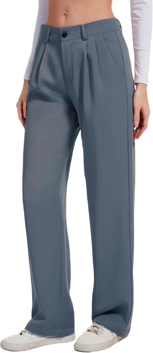 شلوار زنانه کمر بلند دبل پلاس، مناسب استایل رسمی و اداری، شلوار پارچه ای با جیب، طوسی روشن، سایز 14