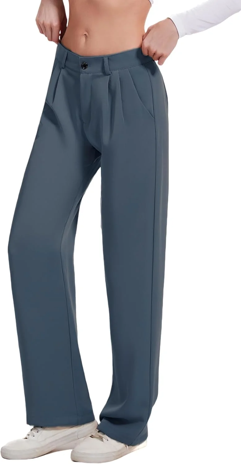 شلوار زنانه کمر بلند دبل پلاس، مناسب استایل رسمی و اداری، شلوار پارچه ای با جیب، طوسی روشن، سایز 14