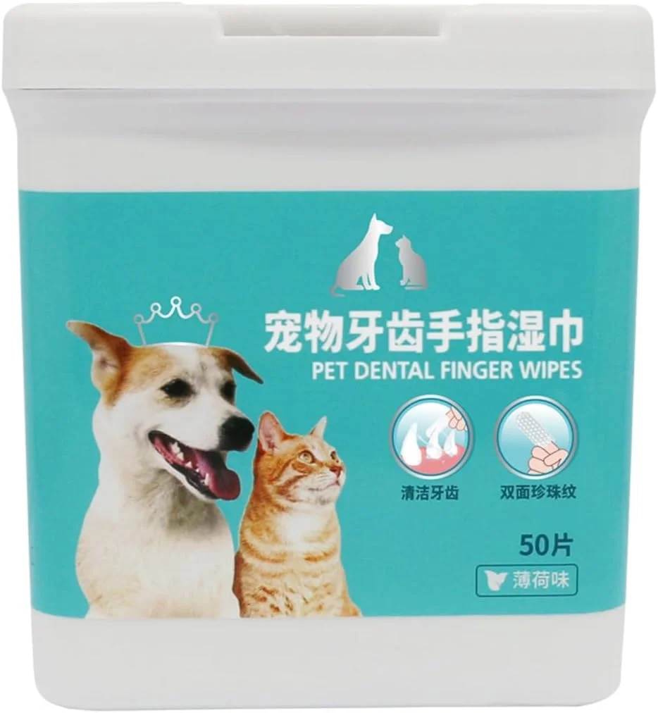 دستمال مرطوب انگشتی دندان حیوانات خانگی مامو بیر، پد پاک کننده دندان برای سگ و گربه - بهینه سازی سلامت دهان و دندان، خوشبو کننده تنفس - 50 عدد