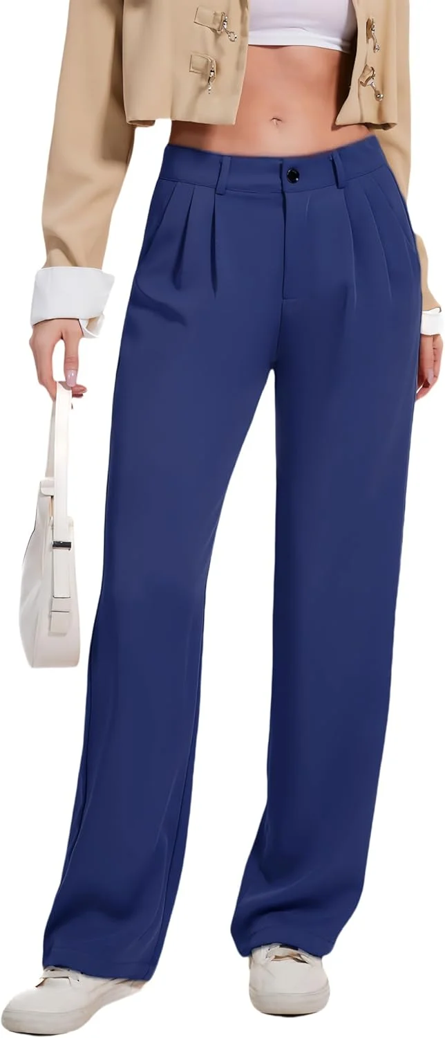 شلوار زنانه رسمی و اداری Double Plus Open، فاق بلند، مناسب استایل کژوال و محیط کار، سرمه ای، سایز 16، دارای جیب