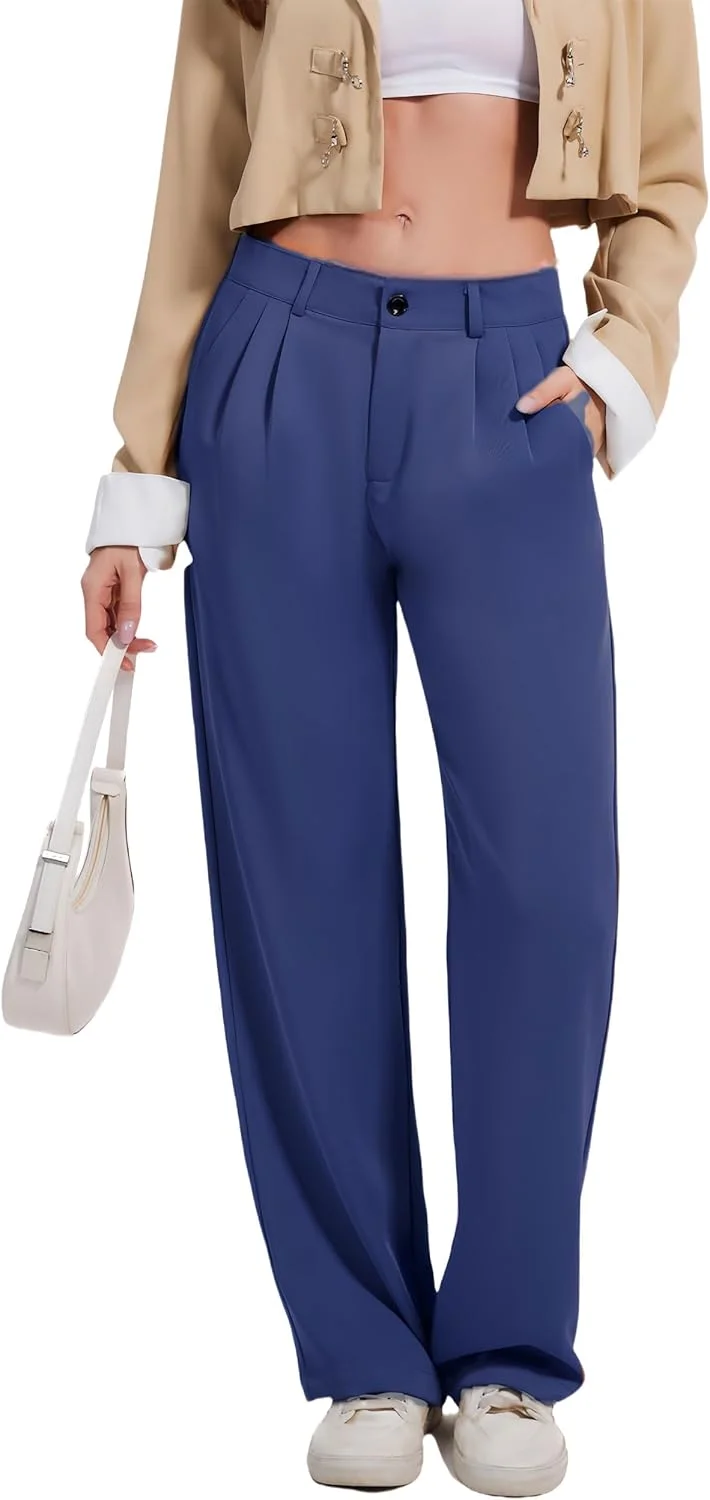 شلوار زنانه دوبل پلاس، مدل راسته، کمر بلند، مناسب استایل رسمی و کژوال، کار، اداره، مهمانی، دارای جیب، سرمه ای، سایز 16