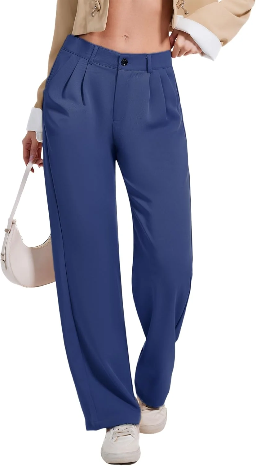 شلوار زنانه رسمی و اداری Double Plus Open، فاق بلند، مناسب استایل کژوال و محیط کار، سرمه ای، سایز 16، دارای جیب
