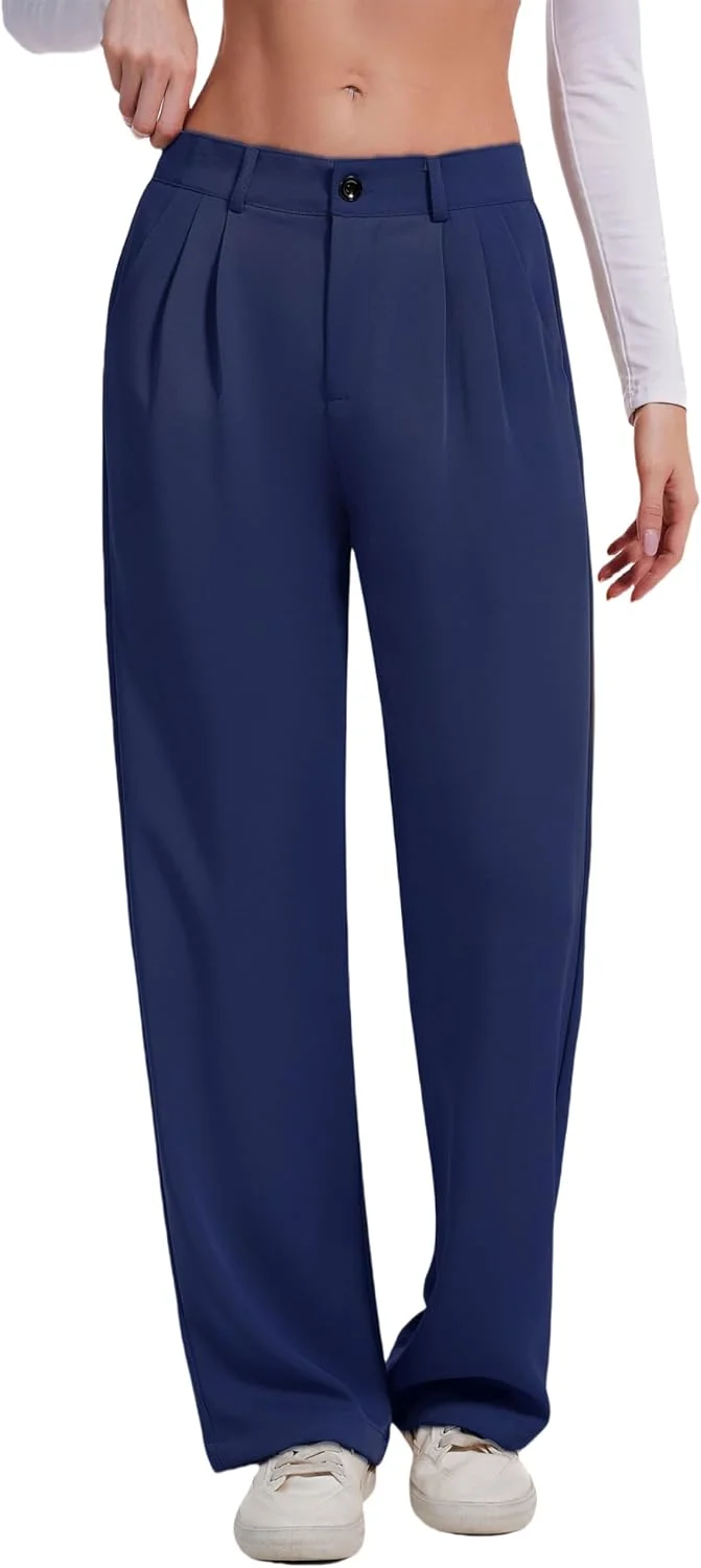 شلوار زنانه رسمی و اداری Double Plus Open، فاق بلند، مناسب استایل کژوال و محیط کار، سرمه ای، سایز 16، دارای جیب