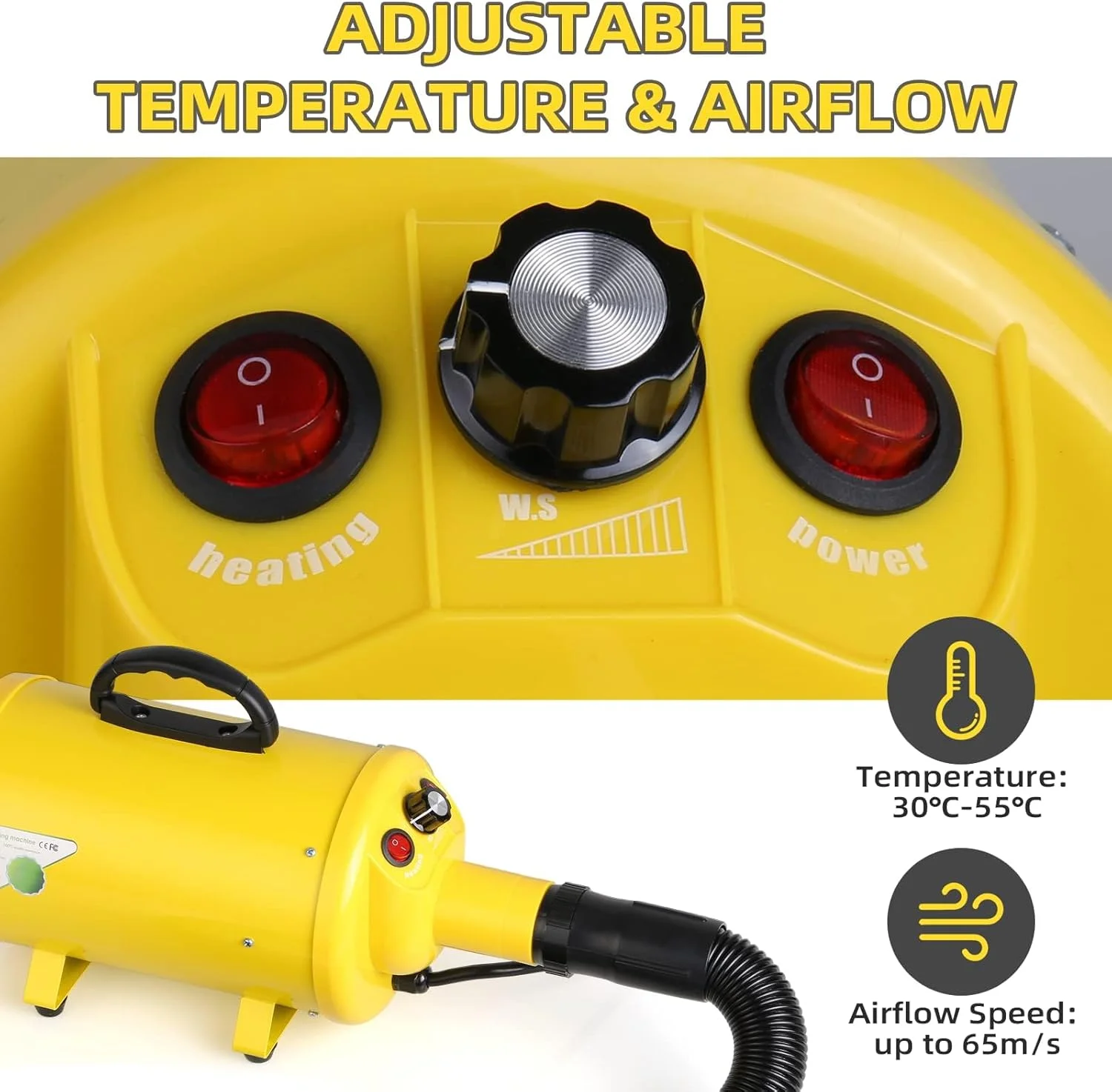 سشوار موی سگ مامو بیر، دمنده نظافت حیوانات خانگی 3.8 اسب بخار 2800 وات برای سگ های بزرگ، دمنده نیروی مو با گرما، سرعت بدون پله قابل تنظیم، باد با قدرت قوی، زرد سشوار موی سگ مامو بیر، دمنده نظافت حیوانات خانگی 3.8 اسب بخار 2800 وات برای سگ های بزرگ، دمنده نیروی مو با گرما، سرعت بدون پله قابل تنظیم، باد با قدرت قوی، زرد