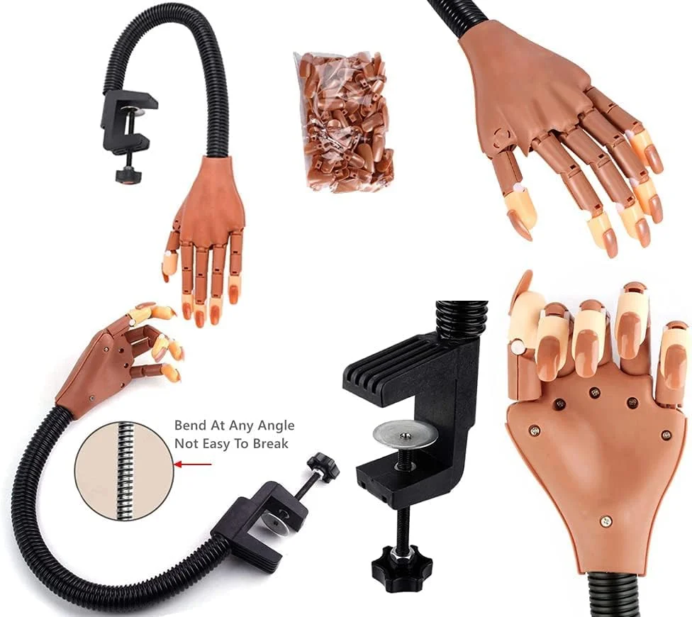 دست تمرینی KASTWAVE برای ناخن های اکریلیک، کیت دست مانکن مصنوعی انعطاف پذیر برای آموزش ناخن، دست متحرک با 200 عدد تیپ ناخن (قهوه ای + سفید)، سوهان ناخن، برس و گیره دست تمرینی KASTWAVE برای ناخن های اکریلیک، کیت دست مانکن مصنوعی انعطاف پذیر برای آموزش ناخن، دست متحرک با 200 عدد تیپ ناخن (قهوه ای + سفید)، سوهان ناخن، برس و گیره