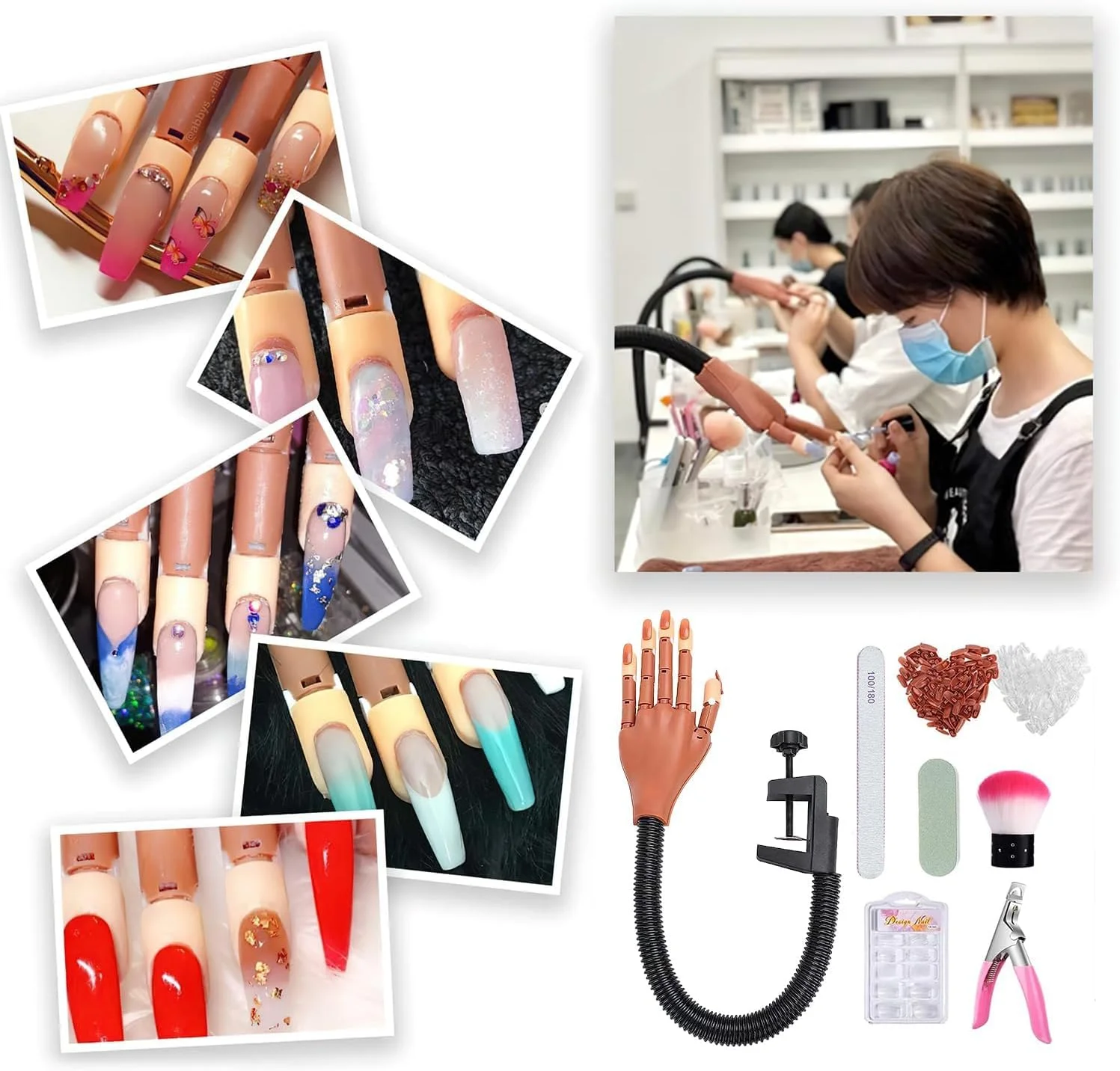 دست تمرینی KASTWAVE برای ناخن های اکریلیک، کیت دست مانکن مصنوعی انعطاف پذیر برای آموزش ناخن، دست متحرک با 200 عدد تیپ ناخن (قهوه ای + سفید)، سوهان ناخن، برس و گیره دست تمرینی KASTWAVE برای ناخن های اکریلیک، کیت دست مانکن مصنوعی انعطاف پذیر برای آموزش ناخن، دست متحرک با 200 عدد تیپ ناخن (قهوه ای + سفید)، سوهان ناخن، برس و گیره