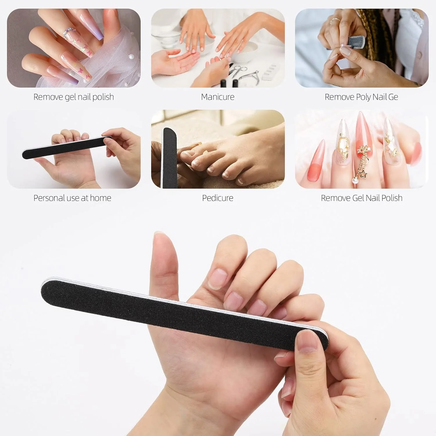 ست سوهان ناخن HBSTUDIO: درجه زبری 100/180، سوهان سمباده ای حرفه ای برای ناخن های طبیعی، ژلی و اکریلیک، کیت دو طرفه قابل شستشو (30 عدد)