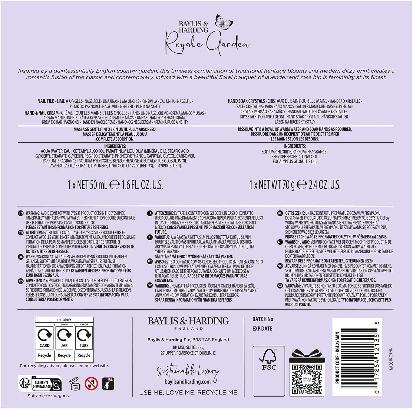 ست هدیه مانیکور لوکس باغ سلطنتی Baylis & Harding | کریستال های خیساندن دست، کرم دست و ناخن و سوهان ناخن | مراقبت از دست و ناخن الهام گرفته از اسپا | هدیه گیاهی و بدون ظلم برای زنان