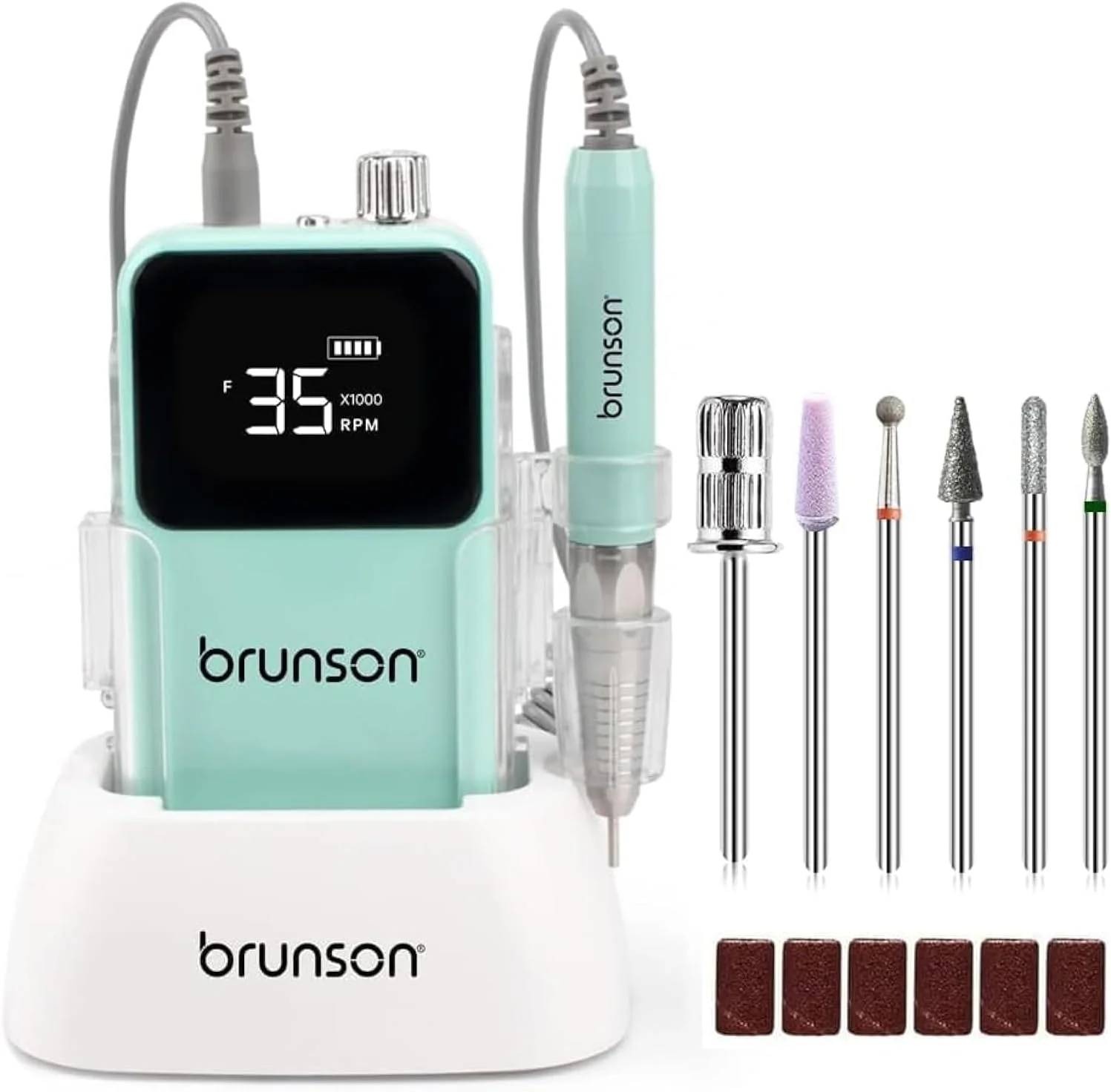 دستگاه مانیکور برقی ناخن برانسون، دستگاه پولیش و سوهان ناخن 35000 دور در دقیقه، دارای صفحه نمایش LED به همراه قلم نگهدارنده و سری های سوهان برای مانیکور و از بین بردن لاک ژل